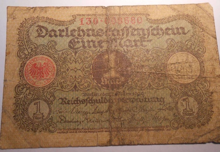  Banknote(2) Weimarer Republik 1 Mark, Darlehenskassenschein, März 1920 Ro 64 /DEU-189   