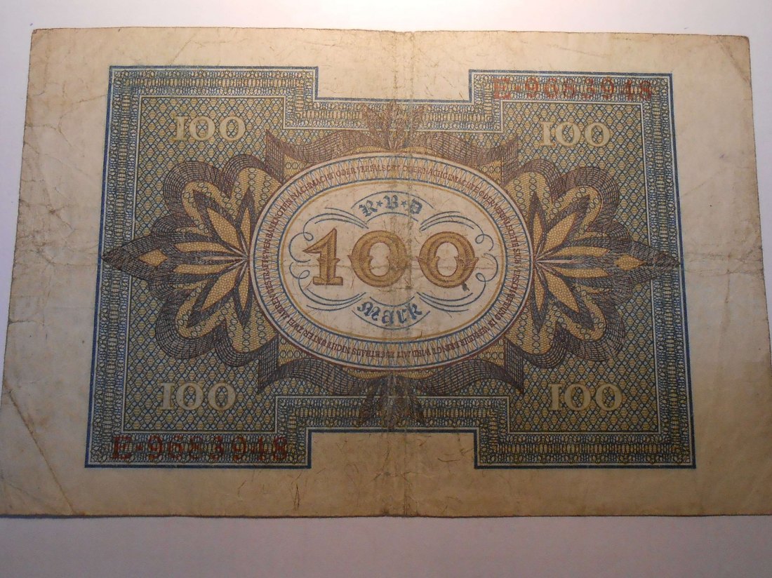  Banknote(3)Weimarer Republik 100 Mark, Reichsbanknote (RBD), 1.November 1920 Ro 67a / DEU-75a   