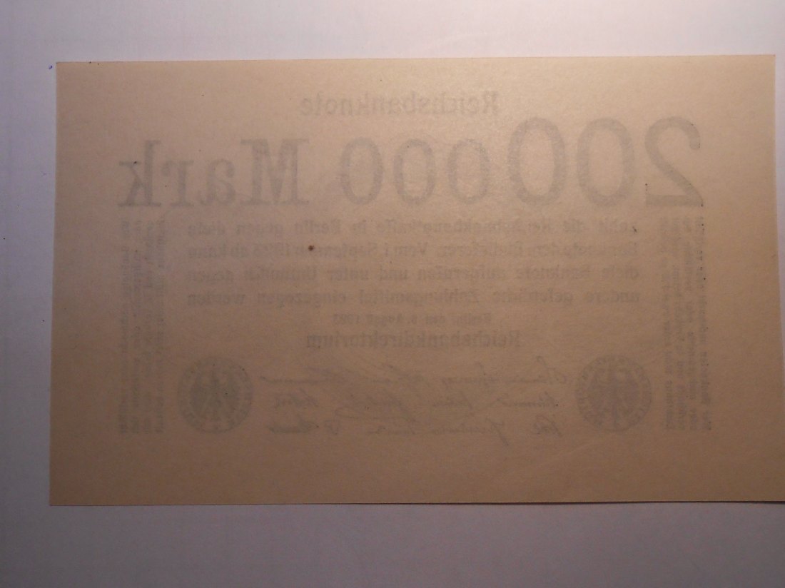  Banknote(5)Weimarer Republik 200 000 Mark, Reichsbanknote, 9. August 1923 Ro 99b / DEU-111b   