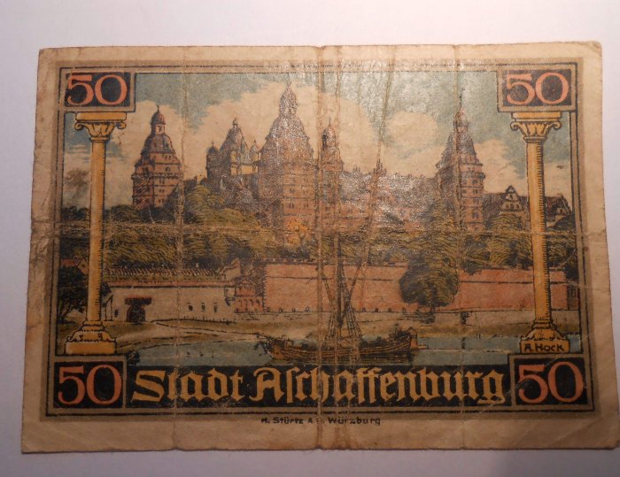  Banknote (7) Notgeld Weimarer Republik  50 Pfennig, Magistrat der Stadt Aschaffenburg,   