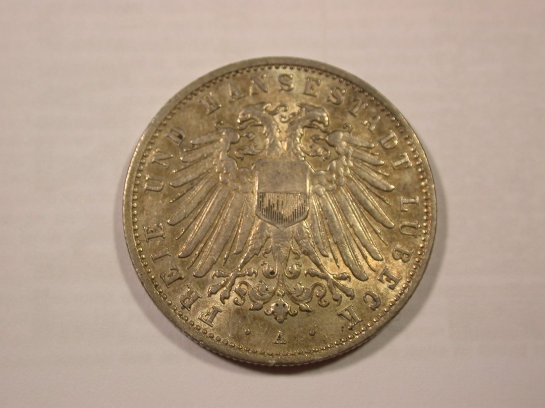 H18 KR 2 Mark Lübeck 1904 in ss-vz/vz Silber Originalbilder