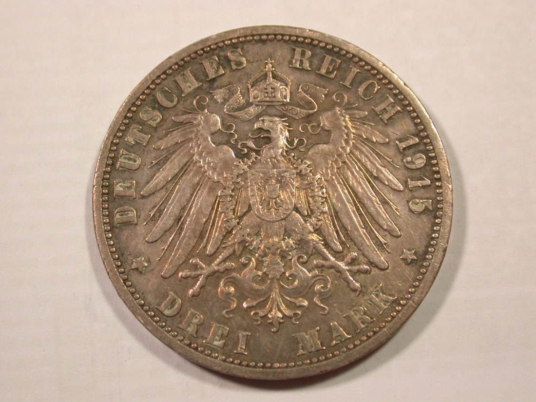  H18 KR  3 Mark Braunschweig-Lüneburg 1915 in ss-vz Silber  Originalbilder   
