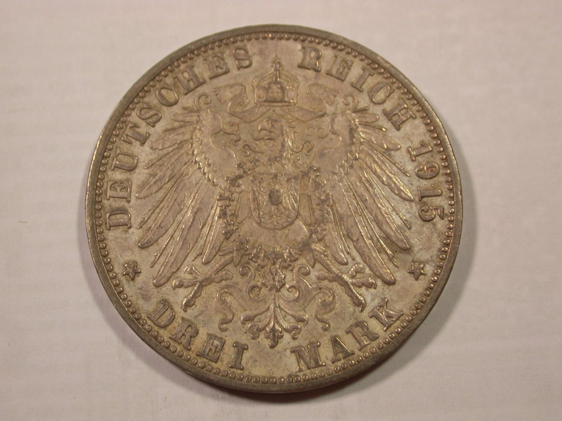  H18 KR  3 Mark Baden 1915 in f.vz, Randfehler Silber  Originalbilder   