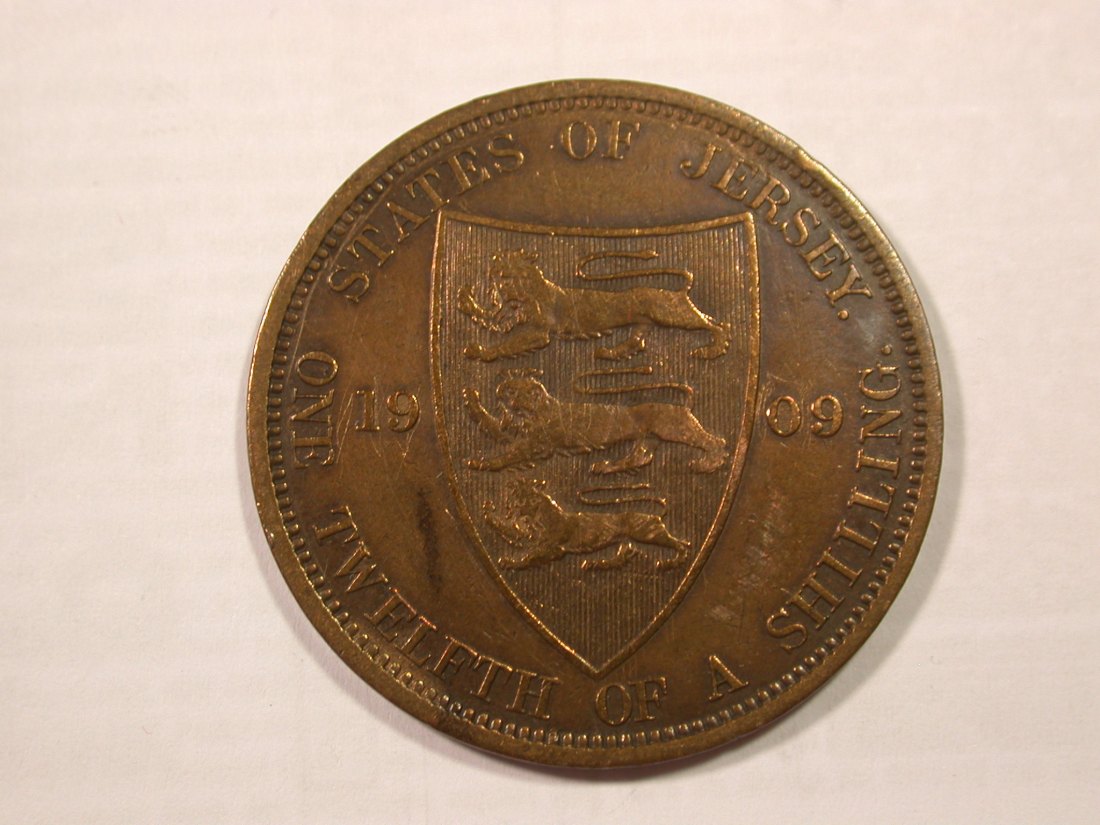 H18 Jersey 1/12 Shilling 1909 in ss Originalbilder