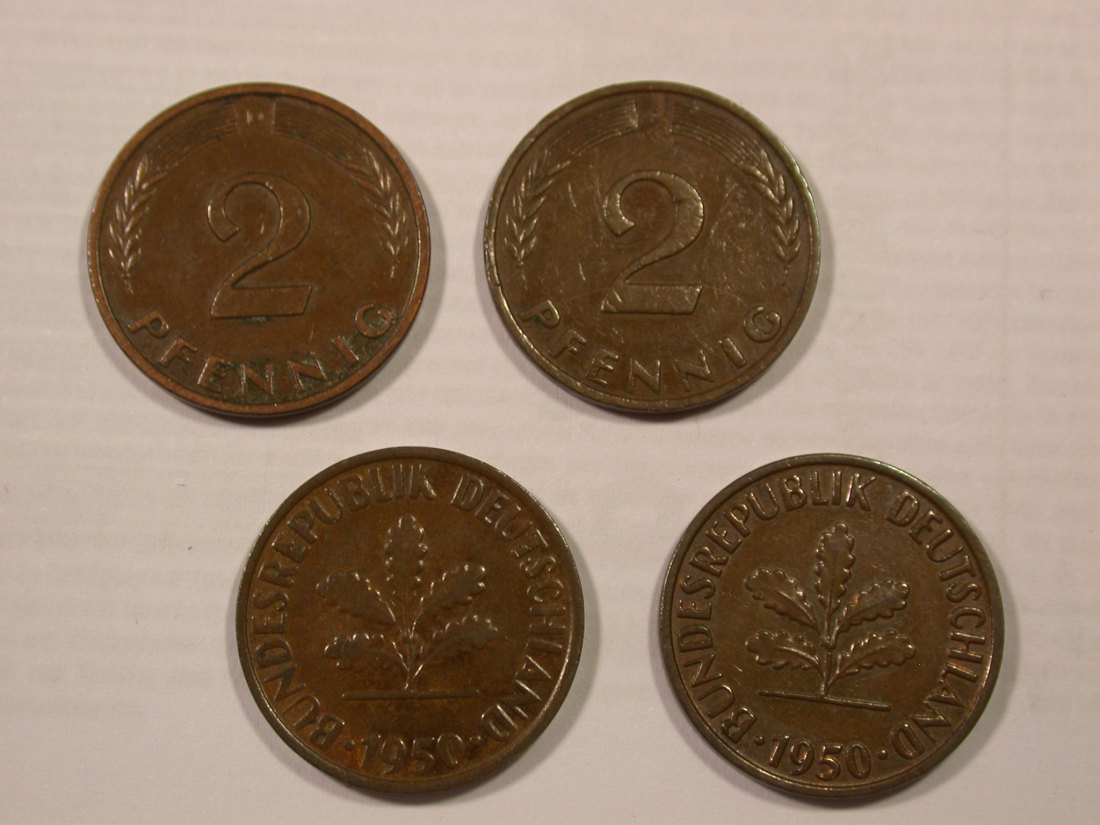 H18 BRD Satz 2 Pfennig 1950 D,F,G,J in ss Originalbilder