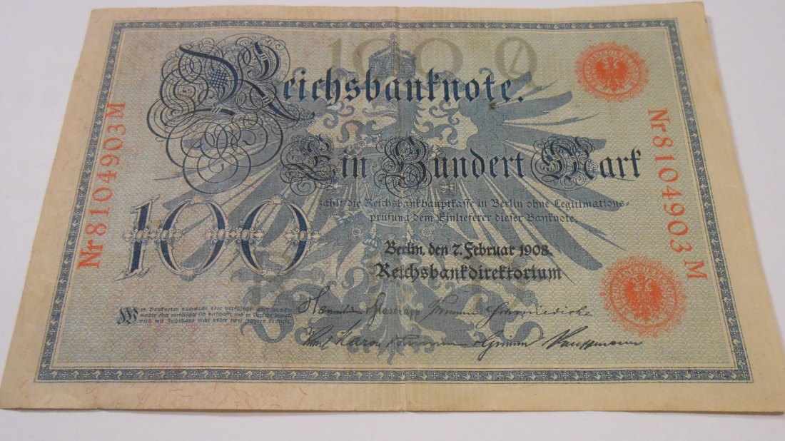  Banknote (8) Deutsches Kaiserreich 100 MARK 1908, Ro-33b / DEU-31b   