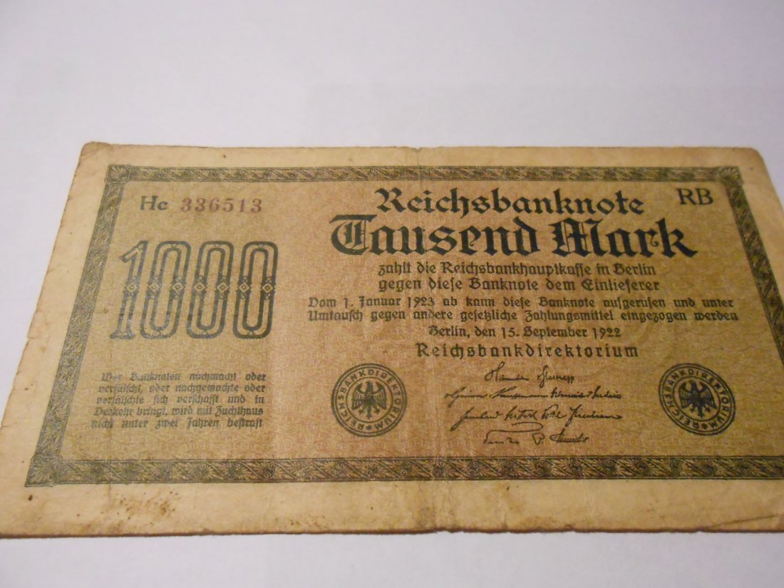  Banknote (12) Deutsches Reich, Weimarer Republik, 1000 MARK 1922, Ro 75j / DEU-84c   