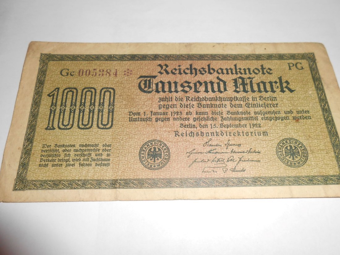  Banknote (13) Deutsches Reich, Weimarer Republik, 1000 MARK 1922, Ro 75j /DEU-84c   