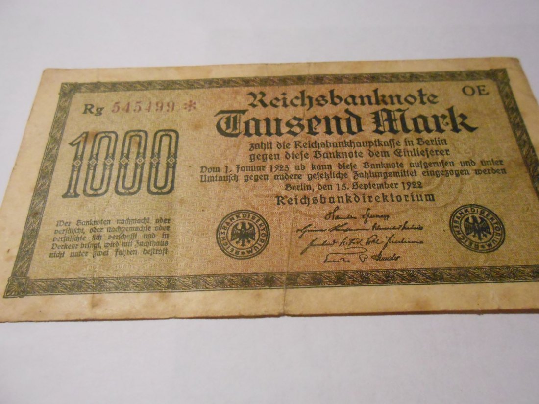 Banknote (14) Deutsches Reich, Weimarer Republik, 1000 MARK 1922, Ro 75j / DEU-84c   
