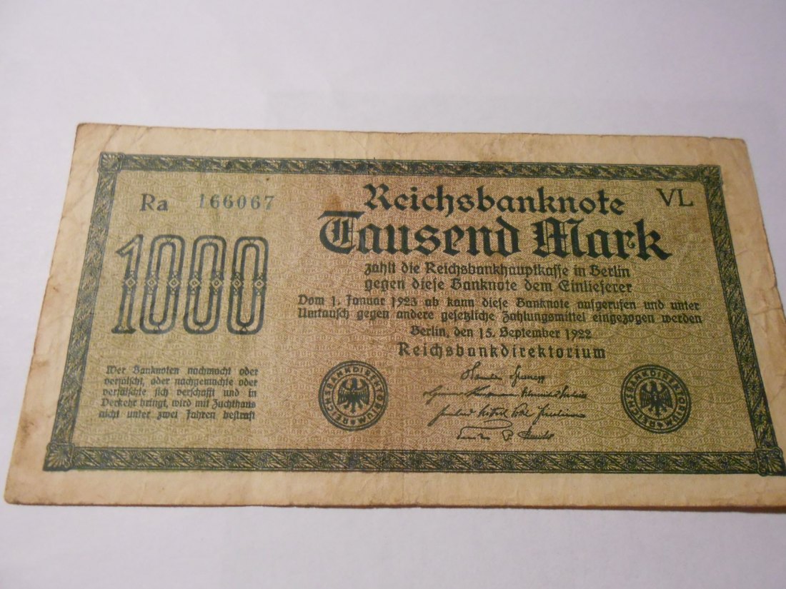Banknote (16) Deutsches Reich, Weimarer Republik, 1000 MARK 1922, Ro 75m / DEU-84h