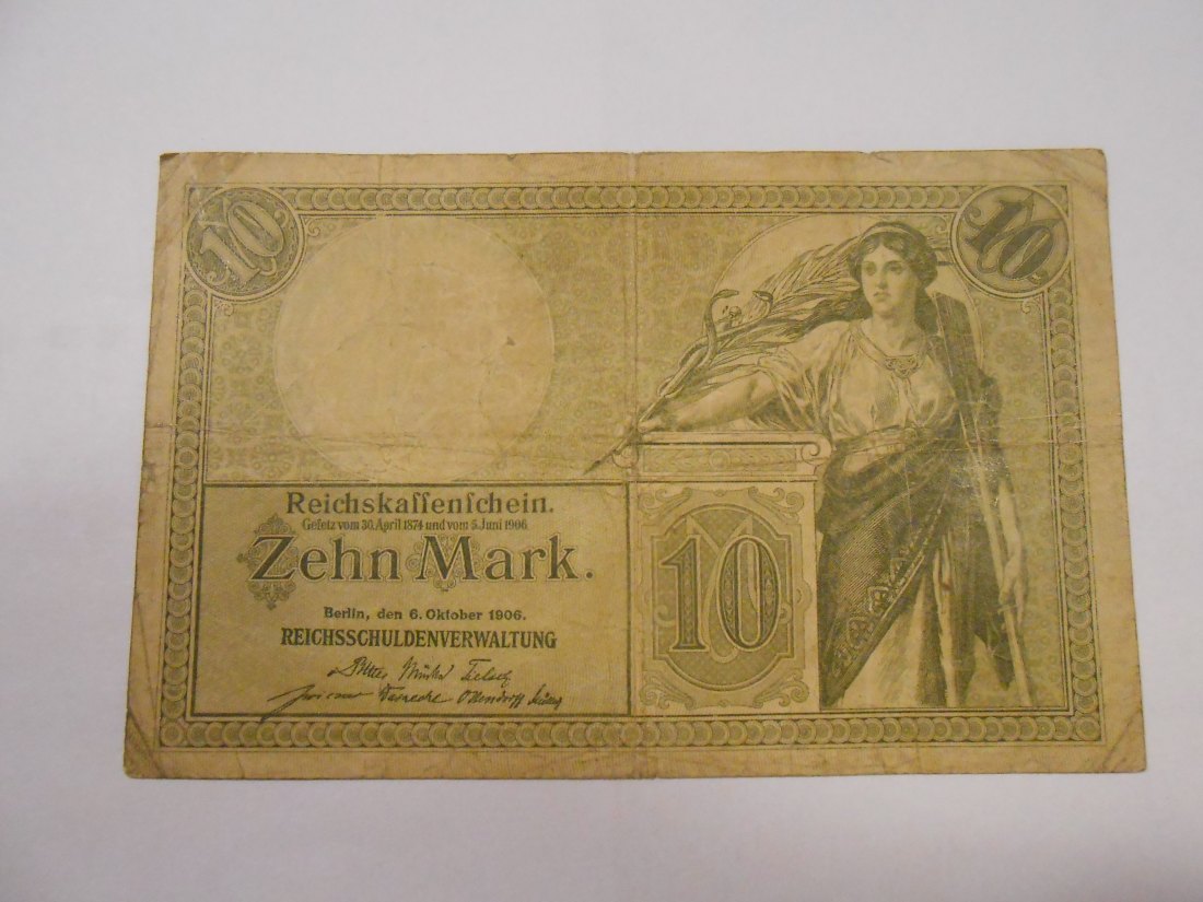  Banknote (19) Kaiserreich Reichskassenschein, 10 Mark 1906, Ro 27b / DEU-53b   