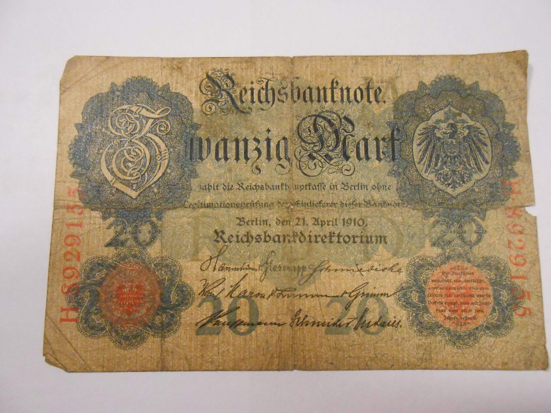  Banknote (20) Deutsches Kaiserreich, 20 Mark 1910, Ro 40-41 / DEU-37   