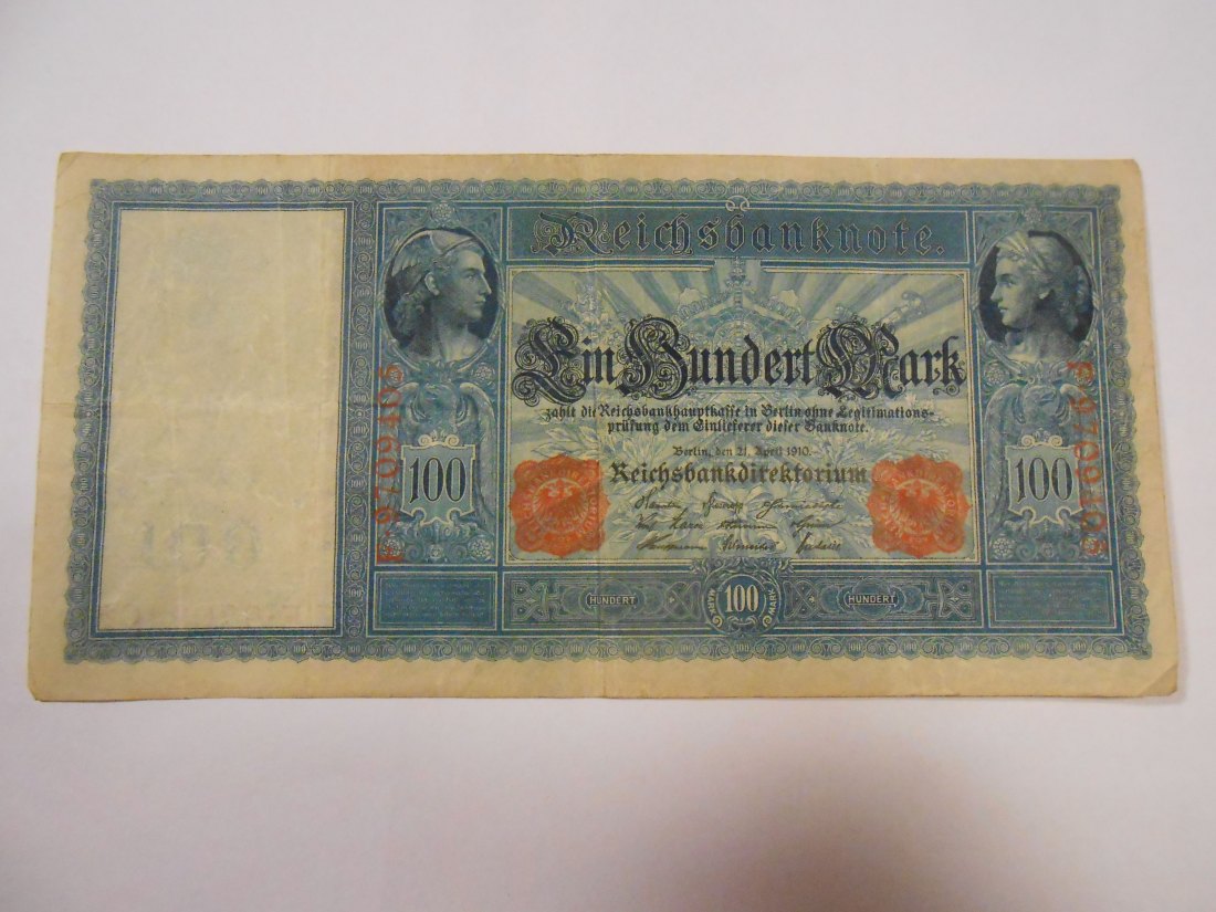  Banknote (22) Deutsches Kaiserreich, 100 Mark 1910, - Langer Hunderter - Ro 43b / DEU-39b   