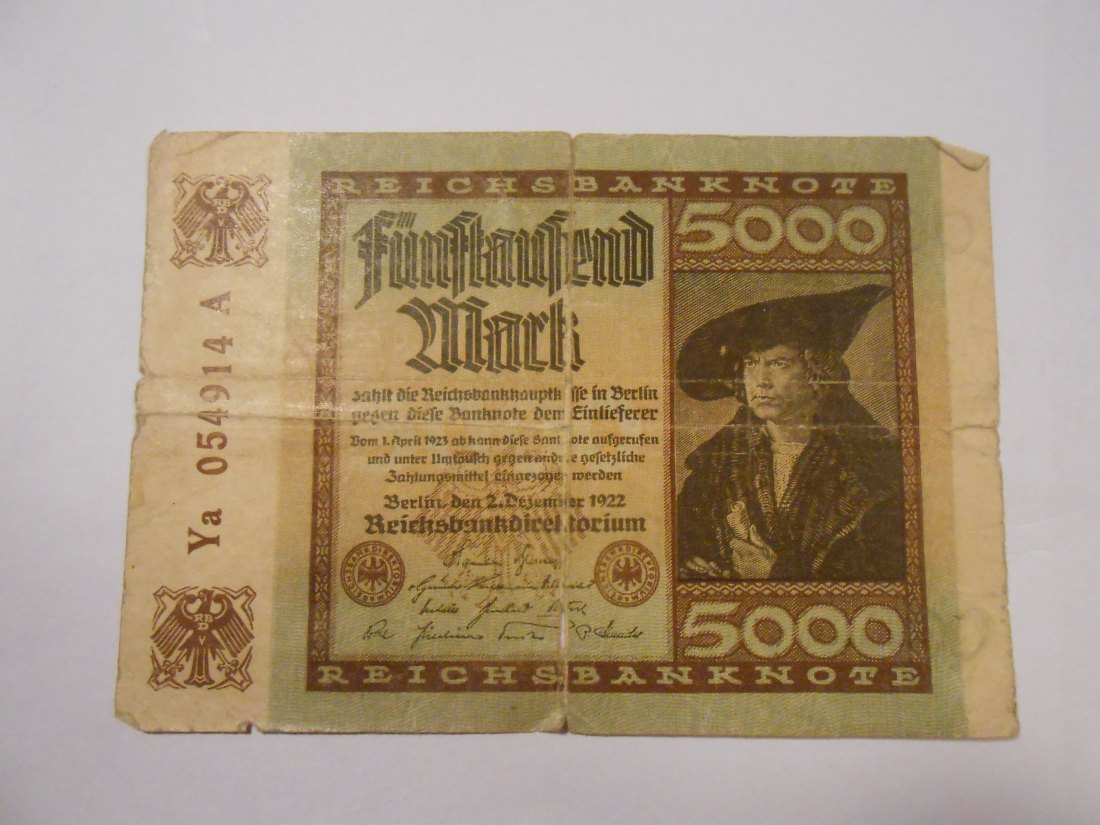  Banknote (27) Deutsches Reich, Weimarer Republik, 5.000 Mark 1922, Ro 80c / DEU-91d   