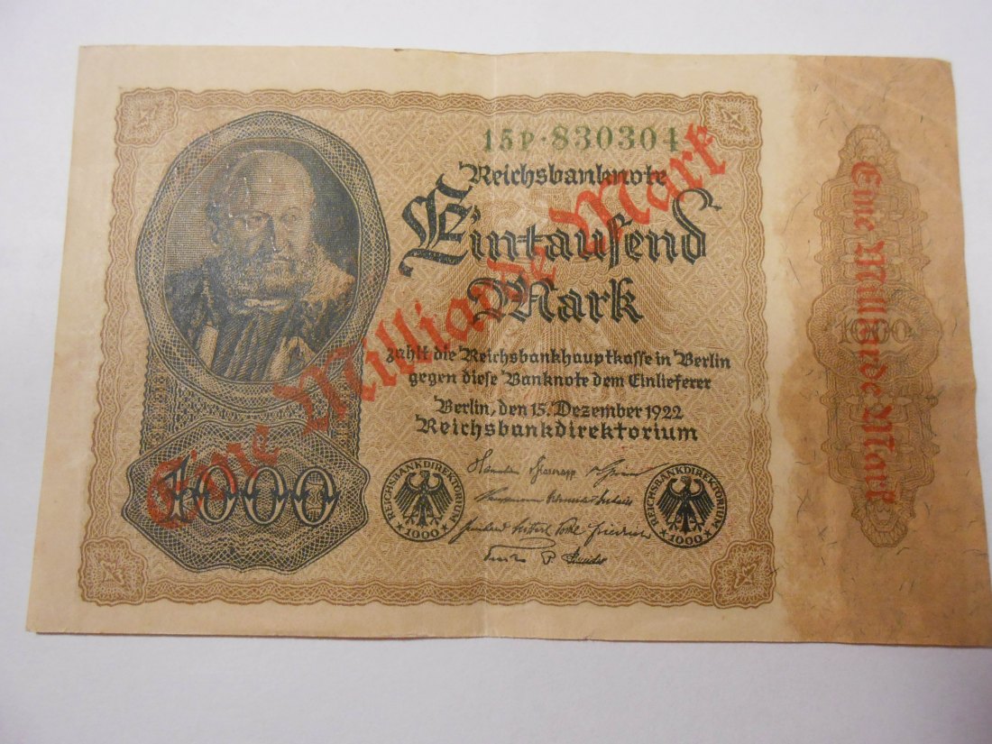  Banknote (29) Deutsches Reich, Weimarer Republik, 1 Millarde MARK 1922, Ro 110b / DEU-126b   