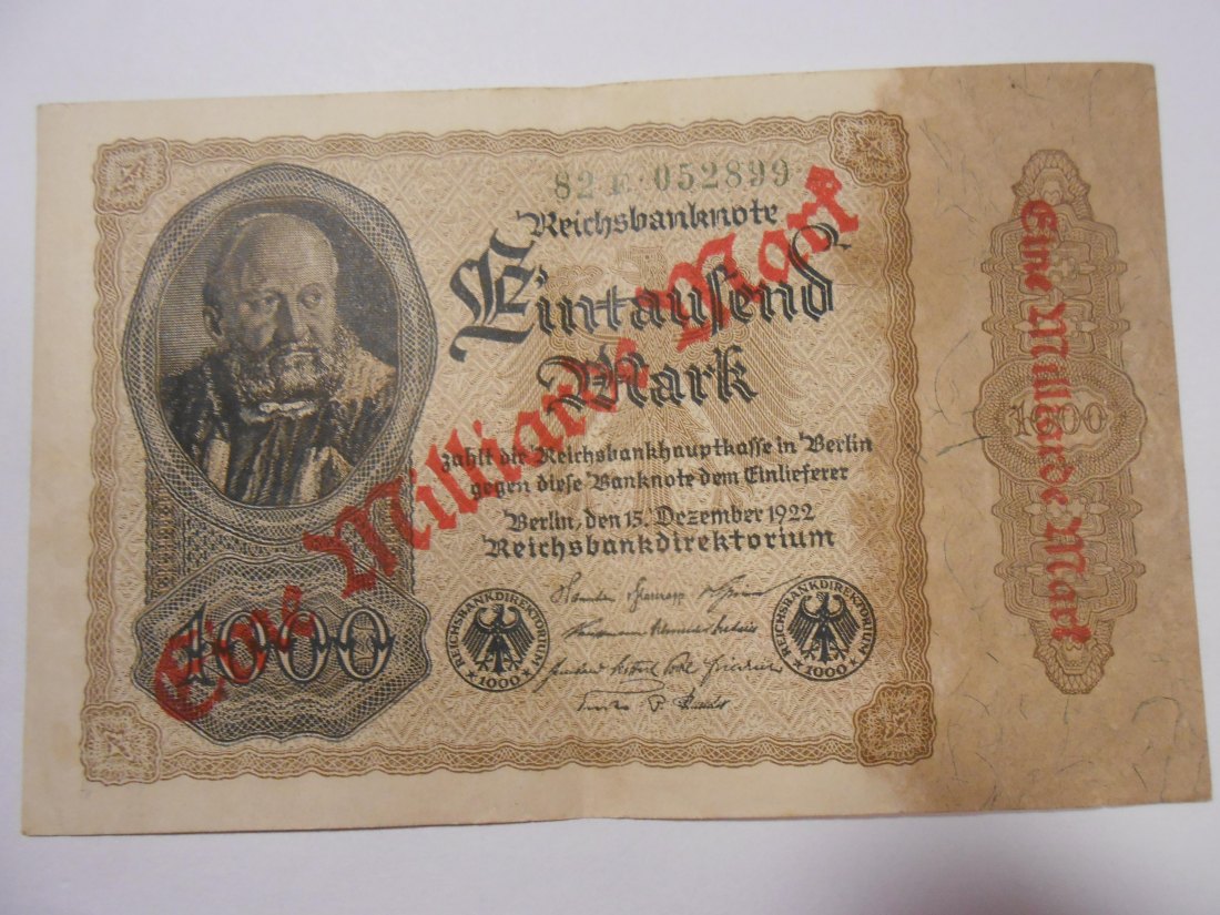  Banknote (31) Deutsches Reich, Weimarer Republik, 1 Millarde MARK 1922, Ro 110b / DEU-126b   