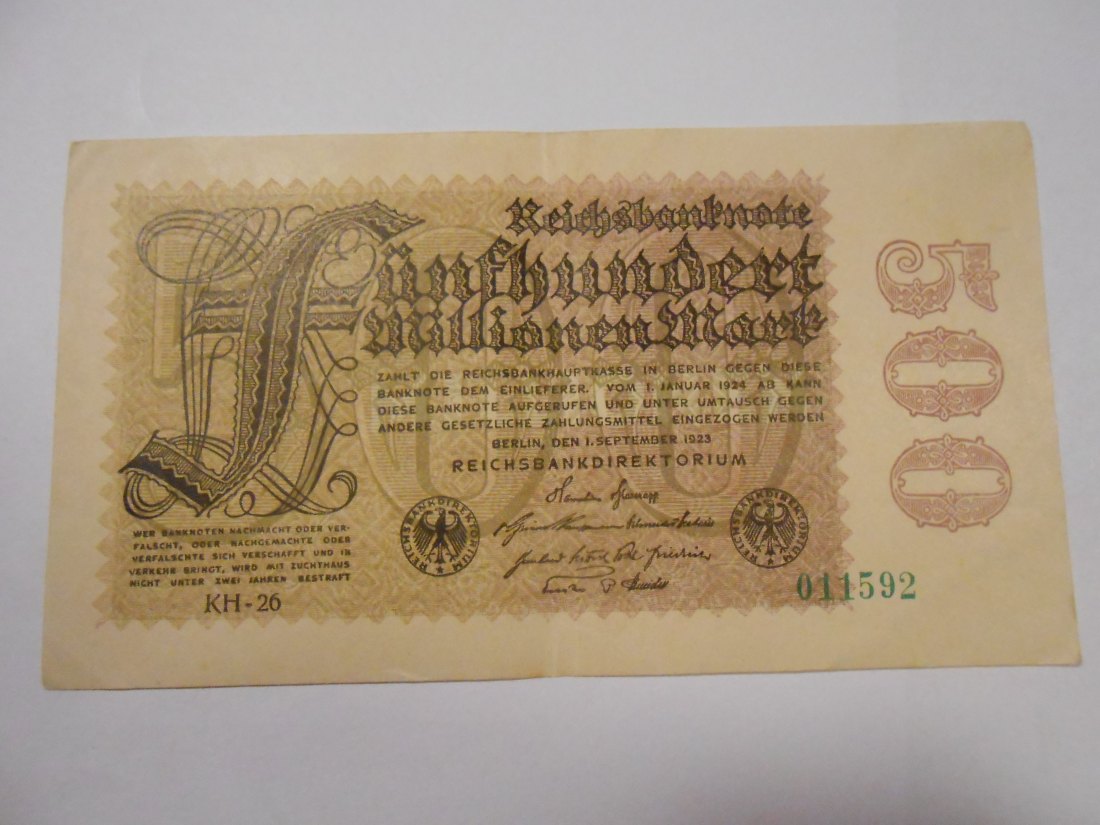  Banknote (35) Deutsches Reich, Weimarer Republik, 500 Millionen Mark 1923, Ro 109h / DEU-125e   
