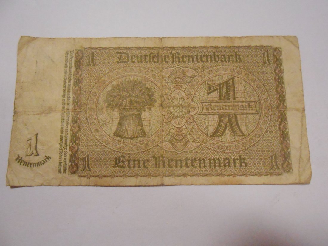  Banknote (36) Rentenbankschein Deutsches Reich, 1 MARK 1937, Ro 166b / DEU-222b   