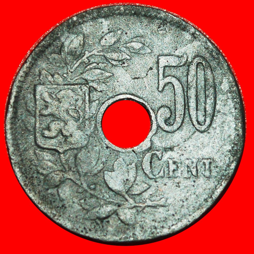  * OCCUPATION by GERMANY:BELGIUM★50 CENTIMES 1918 UNCOMMON! Albert I 1909-1934★LOW START★ NO RESERVE!   