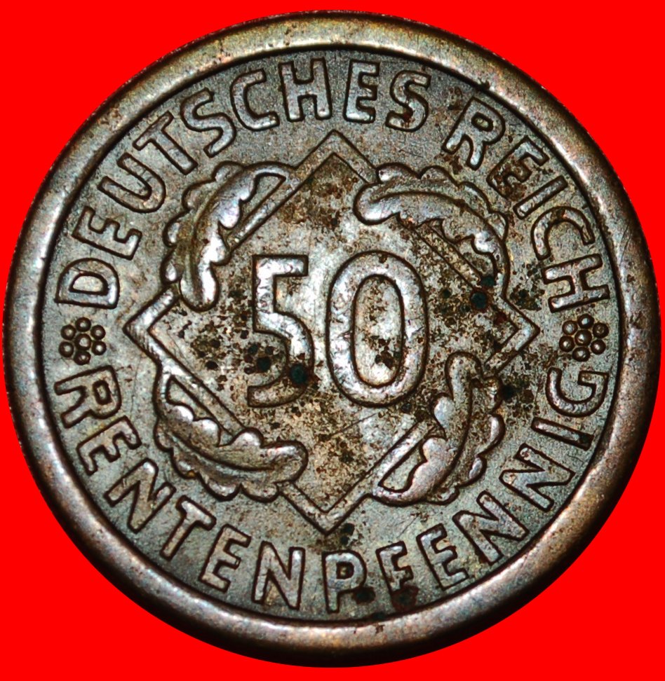  * PYRAMIDE von WEIZEN (1923-1925): DEUTSCHLAND★50 PFENNIG 1924J HAMBURG UNGEWÖHNLICH★OHNE VORBEHALT!   