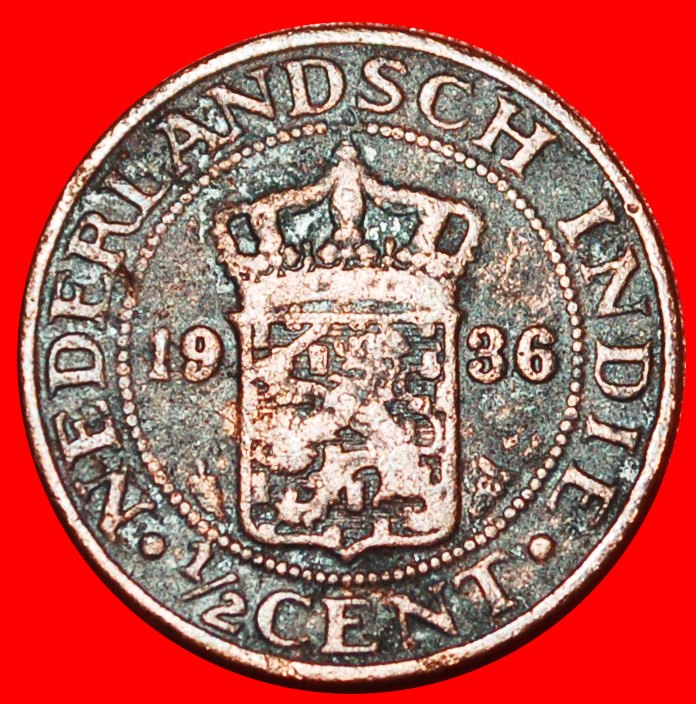  * TYPE 1914-1945: NETHERLANDS EAST INDIES ★ 1/2 CENT 1936 DIES 1+A!★LOW START★ NO RESERVE!   