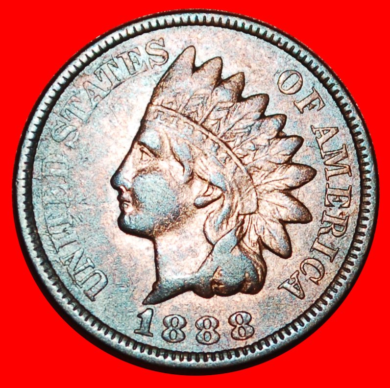  * INDISCHER KOPF (1864-1909): USA ★ 1 CENT 1888!★OHNE VORBEHALT!   