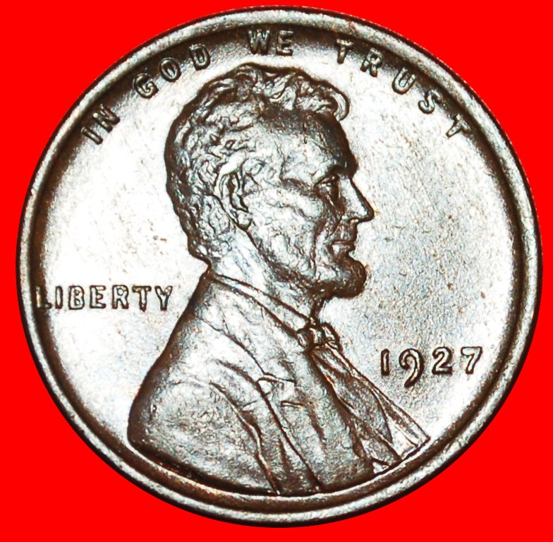  * WEIZEN PENNY (1909-1958): USA ★ 1 CENT 1927! LINCOLN (1809-1865)★OHNE VORBEHALT!   