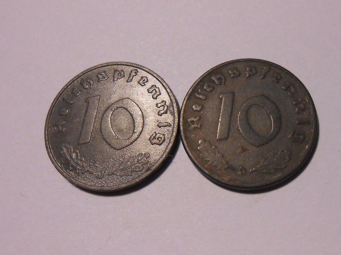 M.501/ Drittes Reich, 2er Lot, 2 Stück 10 Reichspfennig mit HK (Jäger 369),1940J 1942D