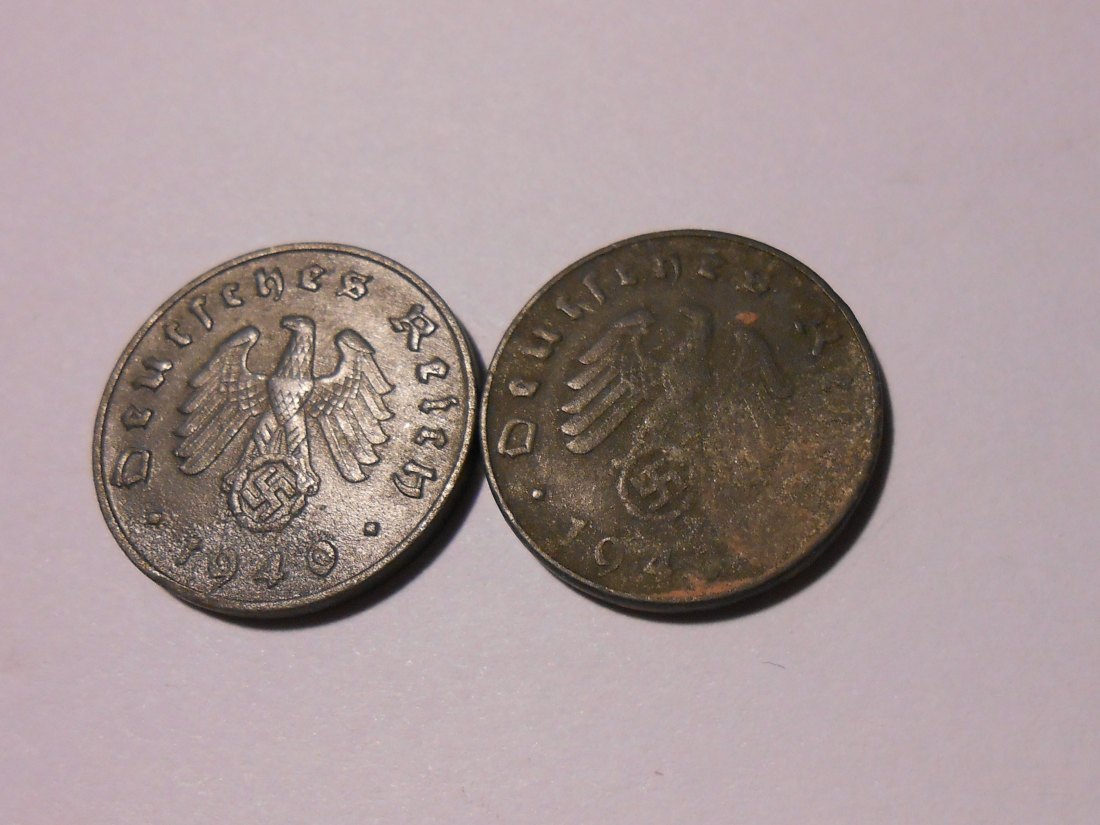  M.501/ Drittes Reich, 2er Lot, 2 Stück 10 Reichspfennig mit HK (Jäger 369),1940J 1942D   