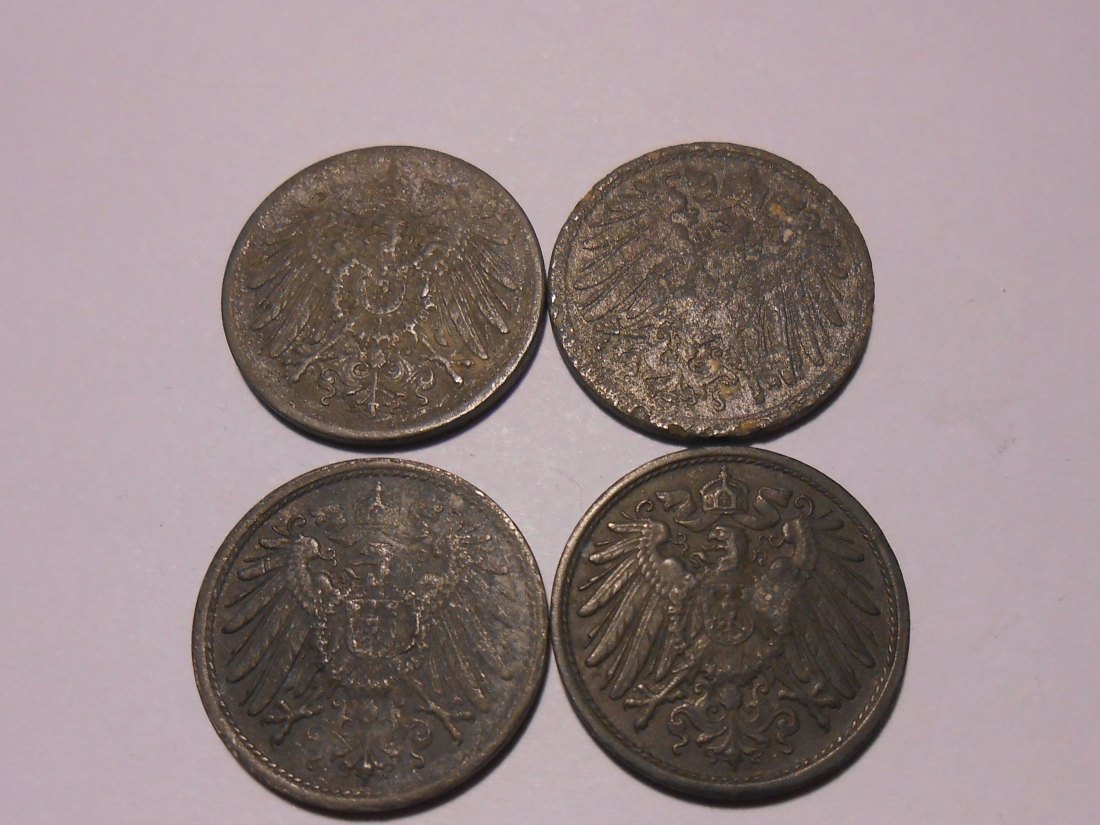  M.187 Dt. Kaiserreich, 4er Lot, 10 Pfennig ohne Münzzeichen (Jäger 299), 1920 1920 1921 und 1922   