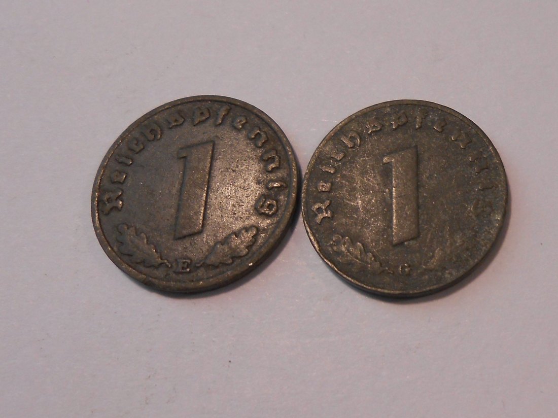  M.502 Drittes Reich, 2er Lot, 1 Reichspfennig mit HK (Jäger 369), 1940E 1944G   
