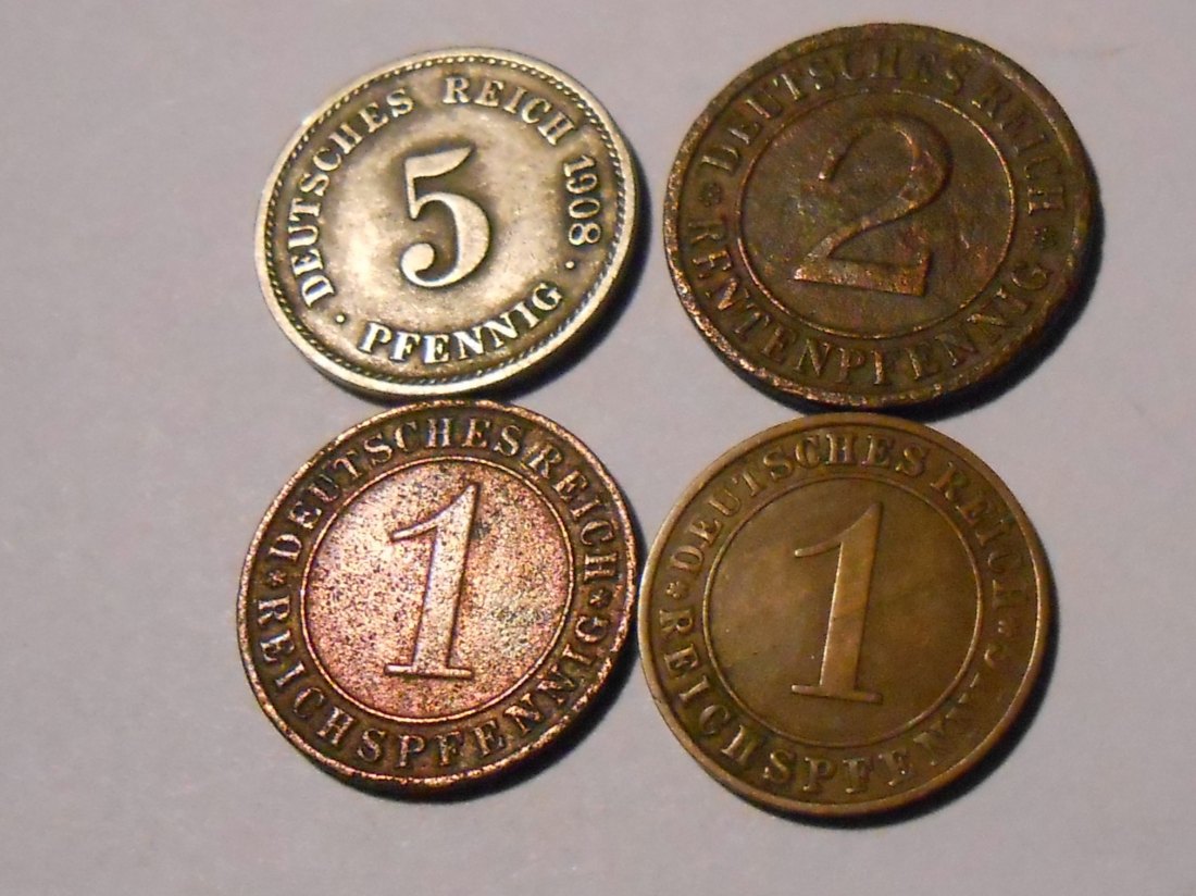  M.188 Kaiserreich + WeimarerRep.,5 Pf.1908G /2 Rentpf.1924F /1 Reichspf.1929A + 1929A   