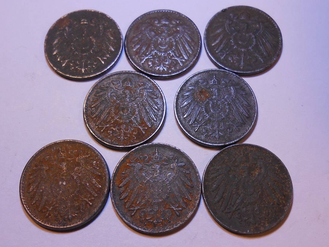  Lot 213 / Dt. Kaiserreich, 5 Pfennig, 1918A 1918A 1918J 1920A 1920J 1921A 1921J 1921J   