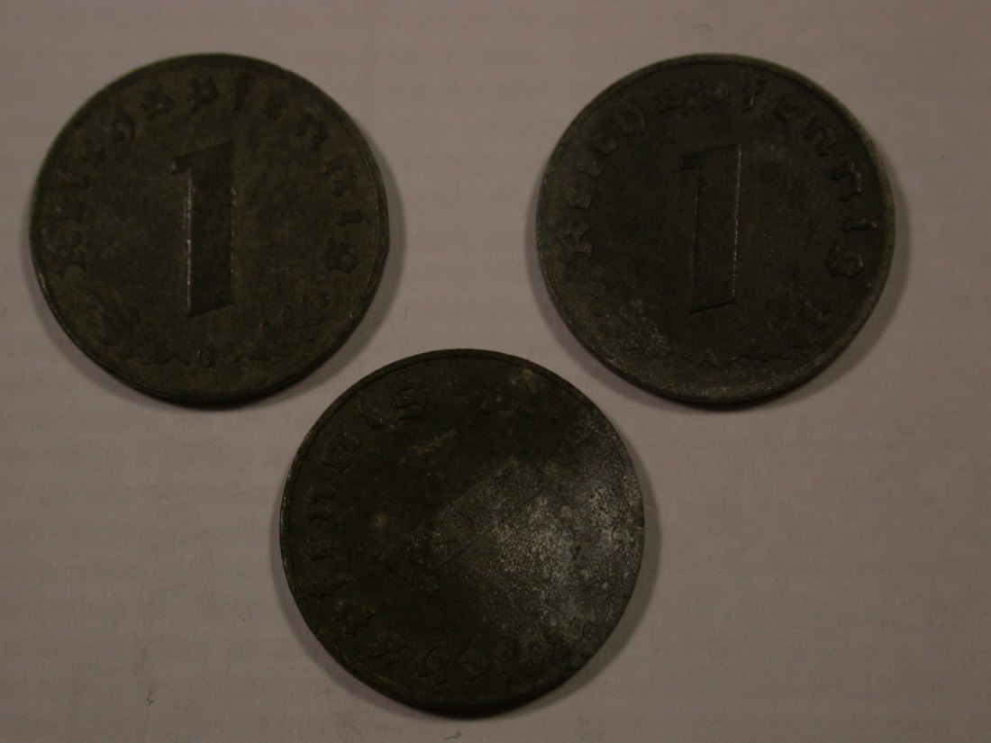  H19 3.Reich  3 x 1 Pfennig 1941 G, 42 A, 43 B   Originalbilder   