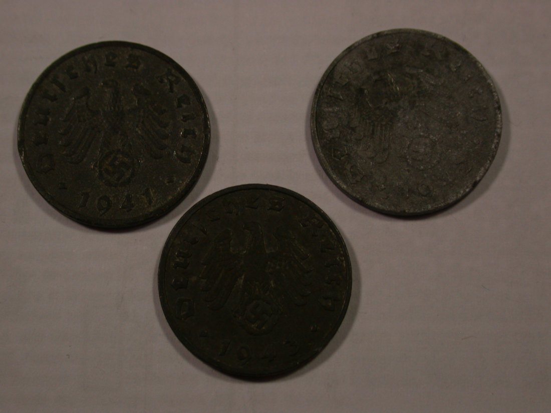  H19 3.Reich  3 x 1 Pfennig 1941 G, 42 A, 43 B   Originalbilder   