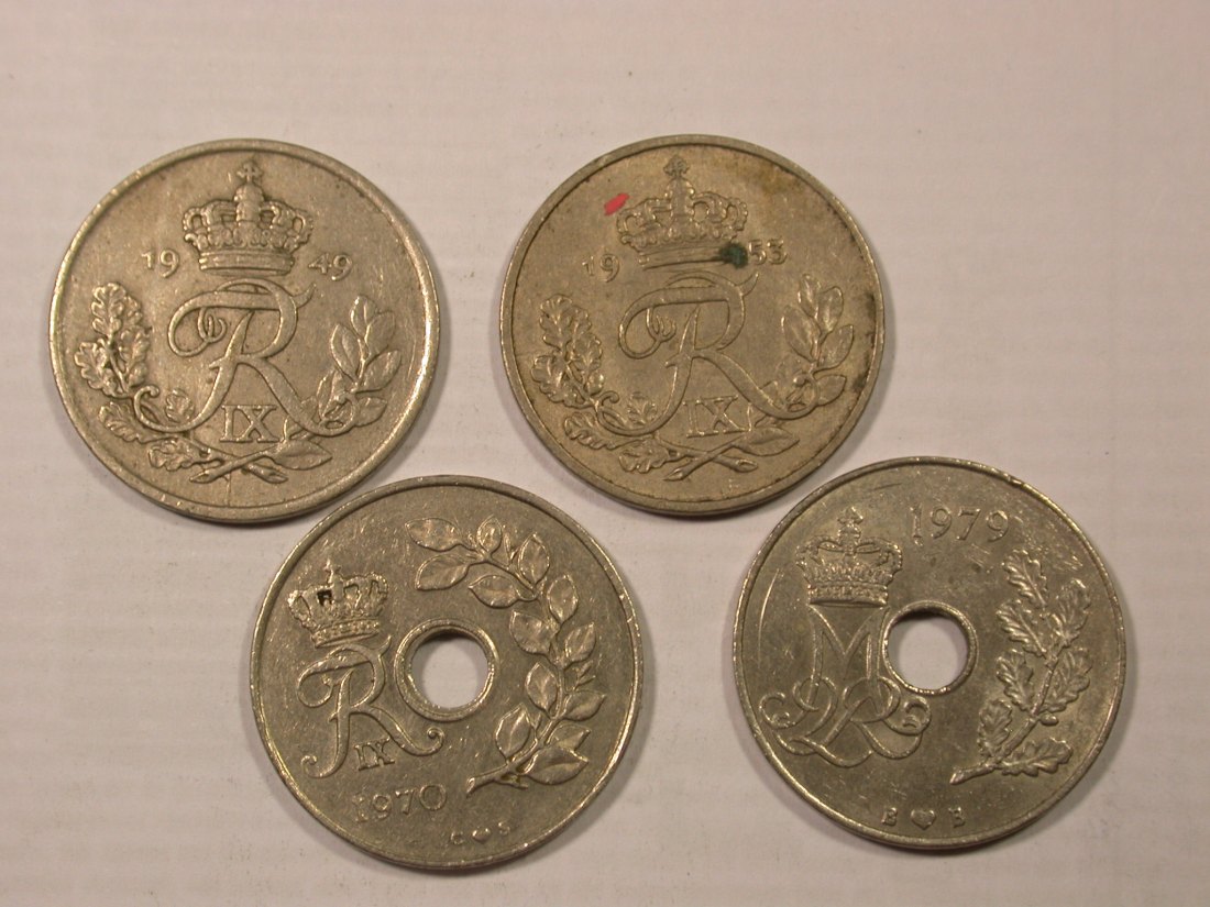 H19 Dänemark 4 x 25 Öre 1949, 53, 70 und 1979 Originalbilder