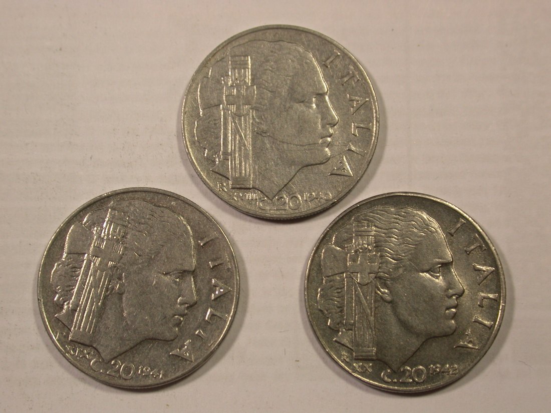  H19 Italien  3 Münzen 20 Cent. 1940,41 und 1942     Originalbilder   