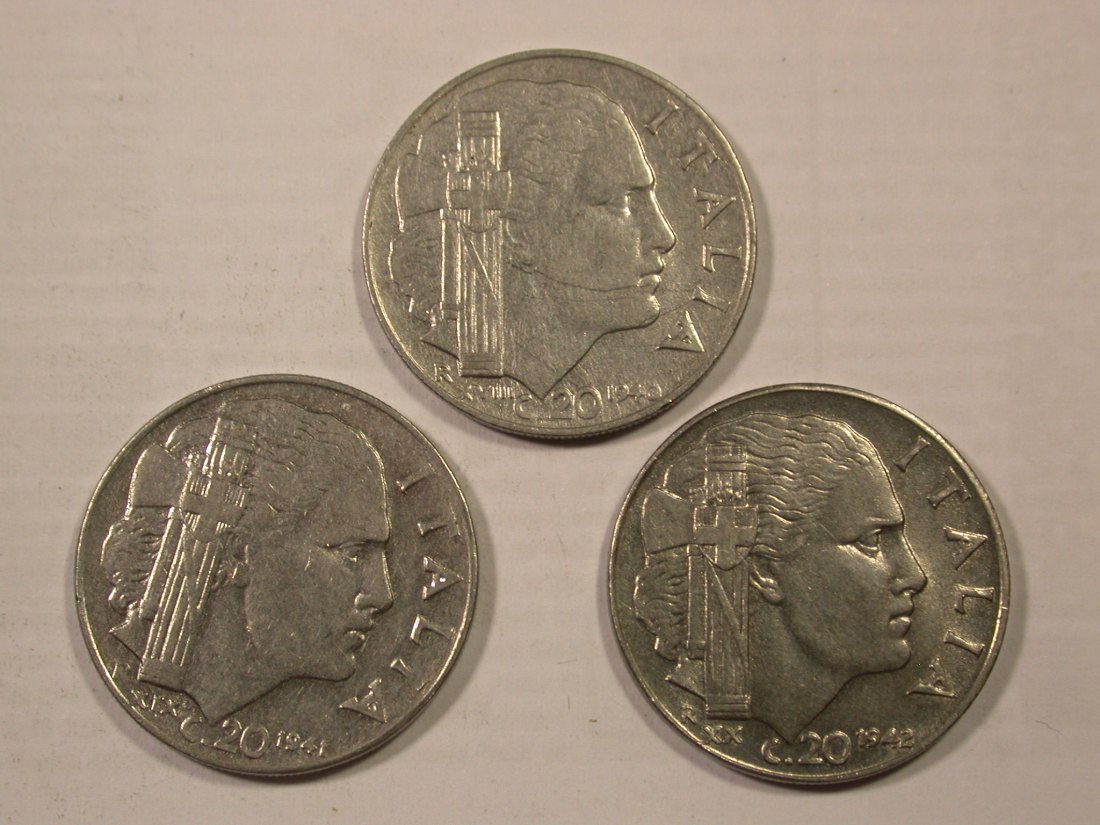 H19 Italien 3 Münzen 20 Cent. 1940,41 und 1942 Originalbilder