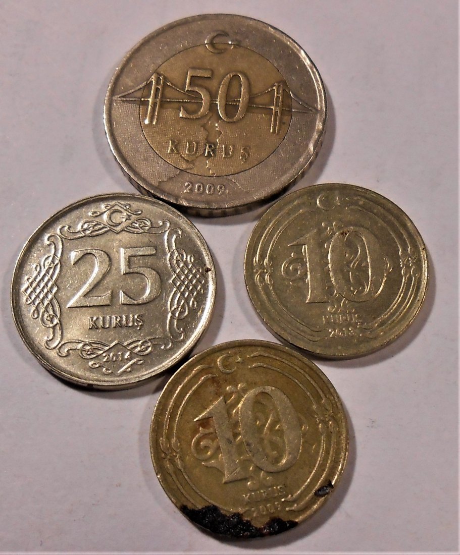 M.61.Türkei, 4er Lot, 10 Kurus 2009+2013, 25 Kurus 2014, 50 Kurus 2009