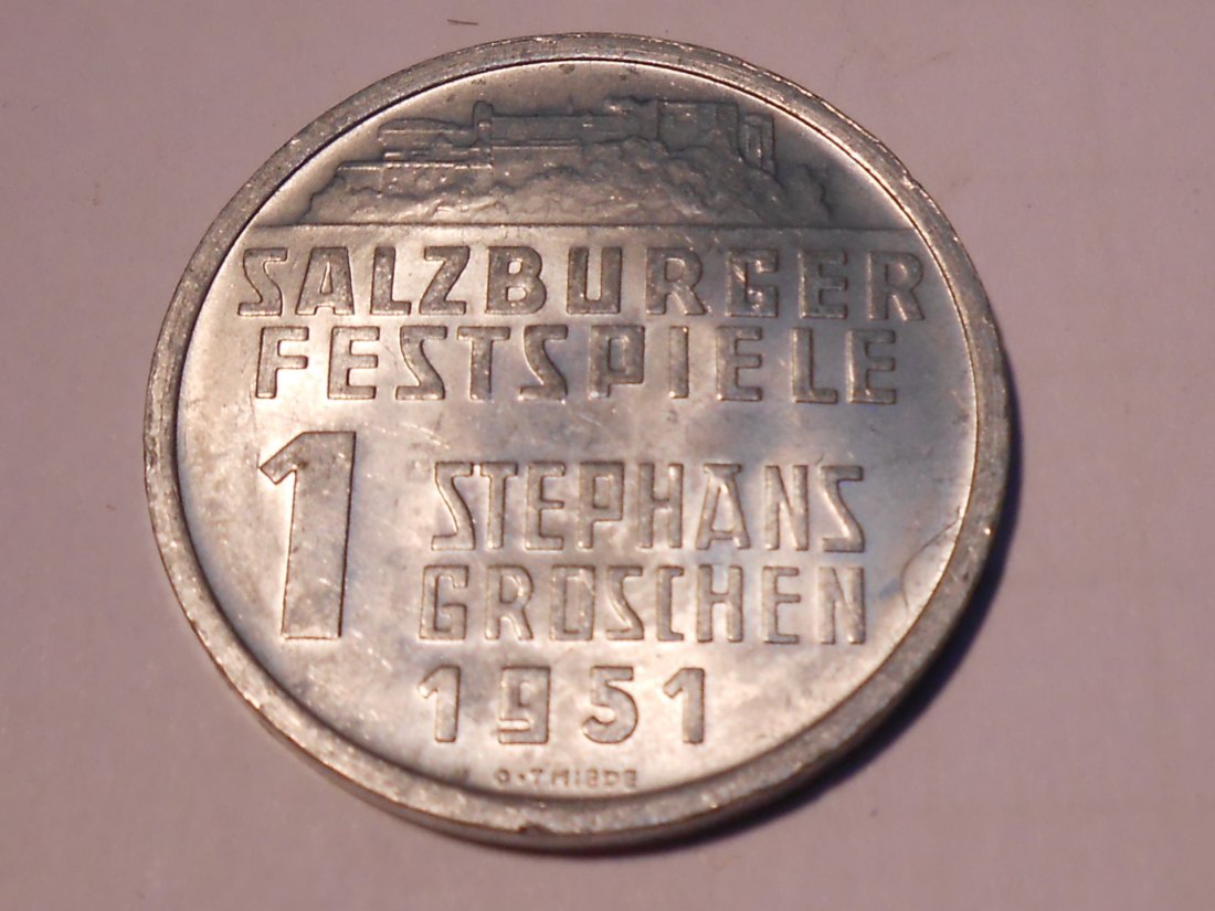  M.83. Österreich, 1 Stephansgroschen 1951, Salzburger Festspiele - Festung Hohensalzburg  1951   