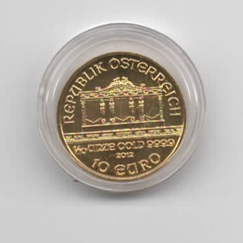  Österreich, 10 Euro Philharmoniker 2012, 1/10 unze oz Gold   