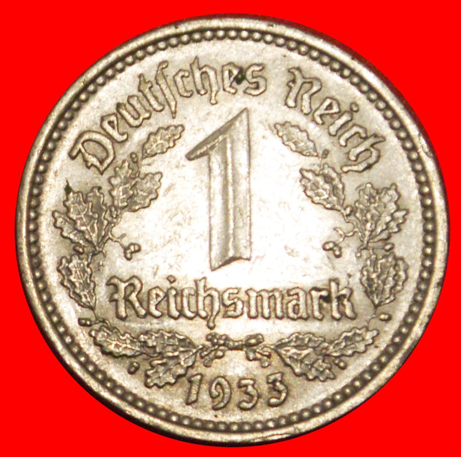  * NO SWASTIKA (1933-1939): GERMANY ★ 1 MARK 1933A UNCOMMON! THIRD REICH ★LOW START ★ NO RESERVE!   