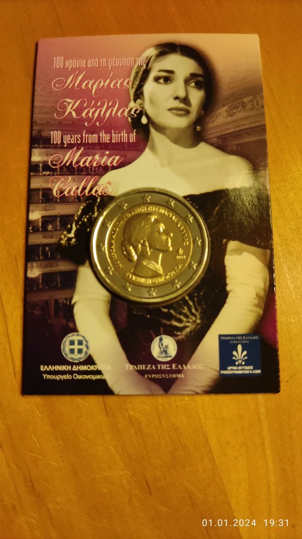  Griechenland Callas 2 Euro 2023 in Coincard 100. Geburtstag von Maria Callas   