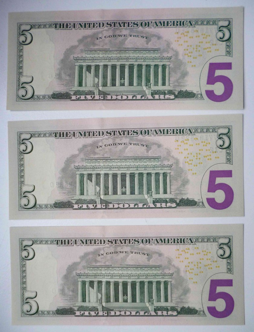  USA 3x 5 Dollar 2013 Lincoln mit fortlaufender Nummer als Sammelobjekt unzirkuliert   