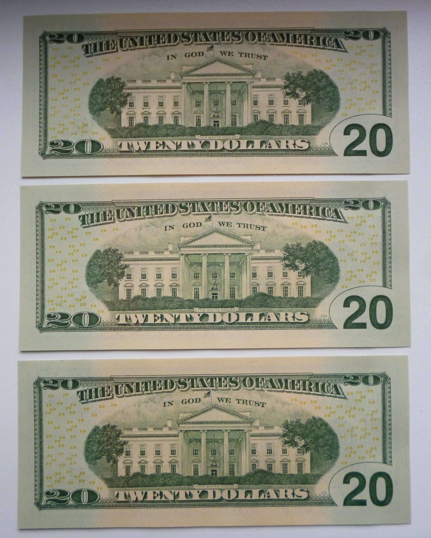  USA 3x 20 Dollar 2013 Jackson mit fortlaufender Nummer als Sammelobjekt unzirkuliert   