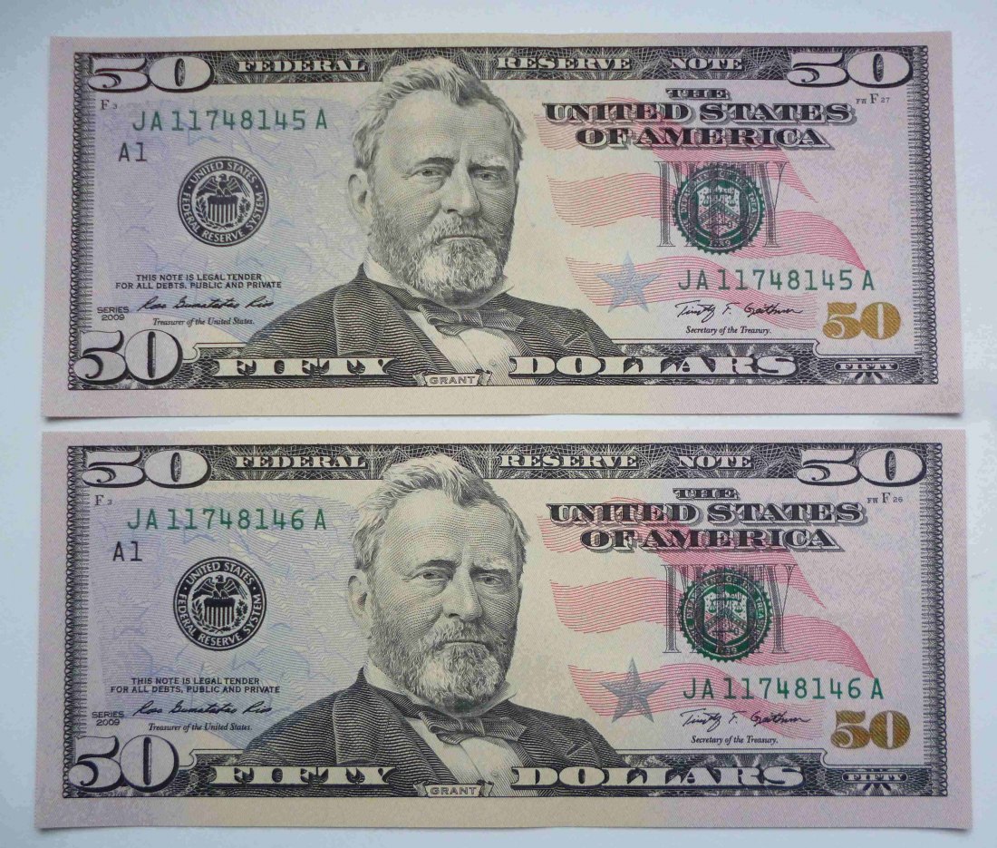  USA 2x 50 Dollar 2009 Grant mit fortlaufender Nummer als Sammelobjekt unzirkuliert   