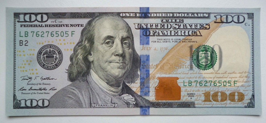  USA 100 Dollar 2009 Franklin mit fortlaufender Nummer als Sammelobjekt unzirkuliert   