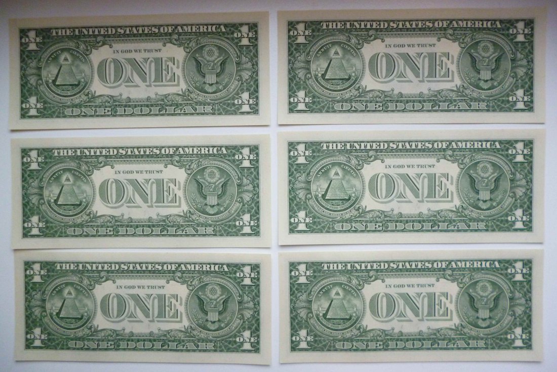 USA 6x 1 Dollar 2009 Washington mit fortlaufender Nummer als Sammelobjekt unzirkuliert   