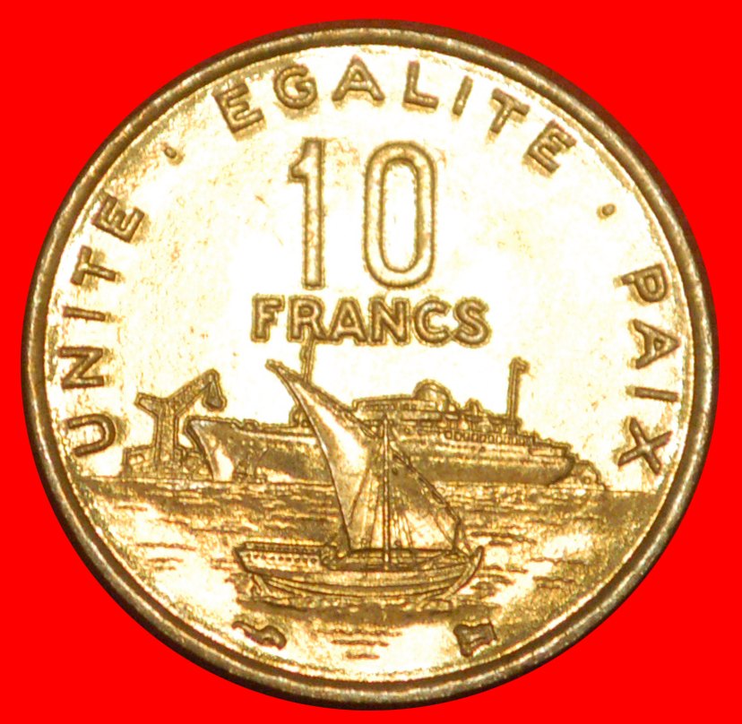  * FRANKREICH (1977-2017): DSCHIBUTI ★ 10 FRANCS 1996 STG STEMPELGLANZ  SCHIFF!★OHNE VORBEHALT!   