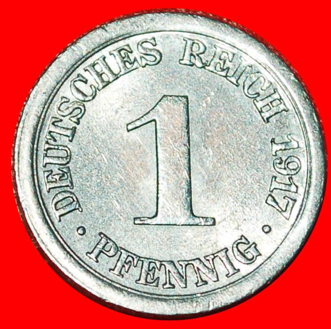  * FIRST WORLD WAR (1914-1918):GERMANY★1 PFENNIG 1917E SAXONY UNC MINT LUSTRE★LOW START ★ NO RESERVE!   